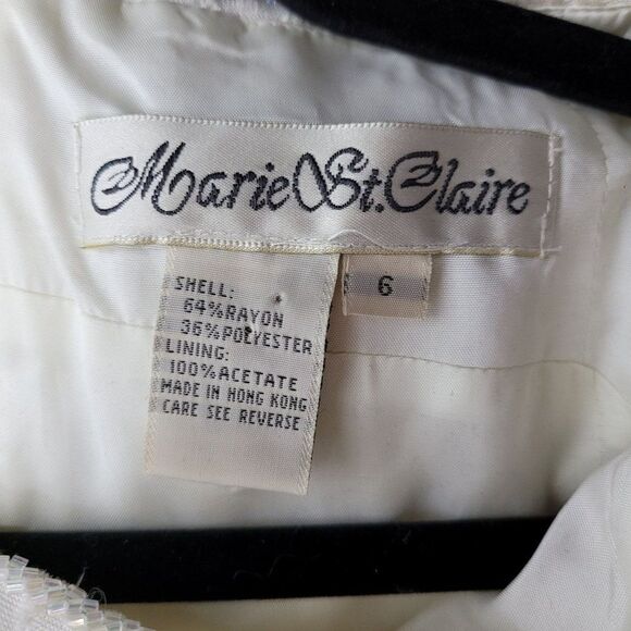 Vintage 80's Marie St. Claire Dress Bride Formal Maxi Embossed Beaded White 6 - Picture 14 of 15